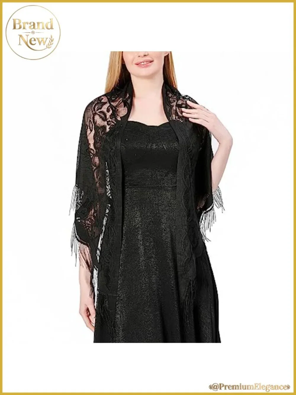 Lace Triangle Shawl with Tassels Floral Sheer Wrap for Evening